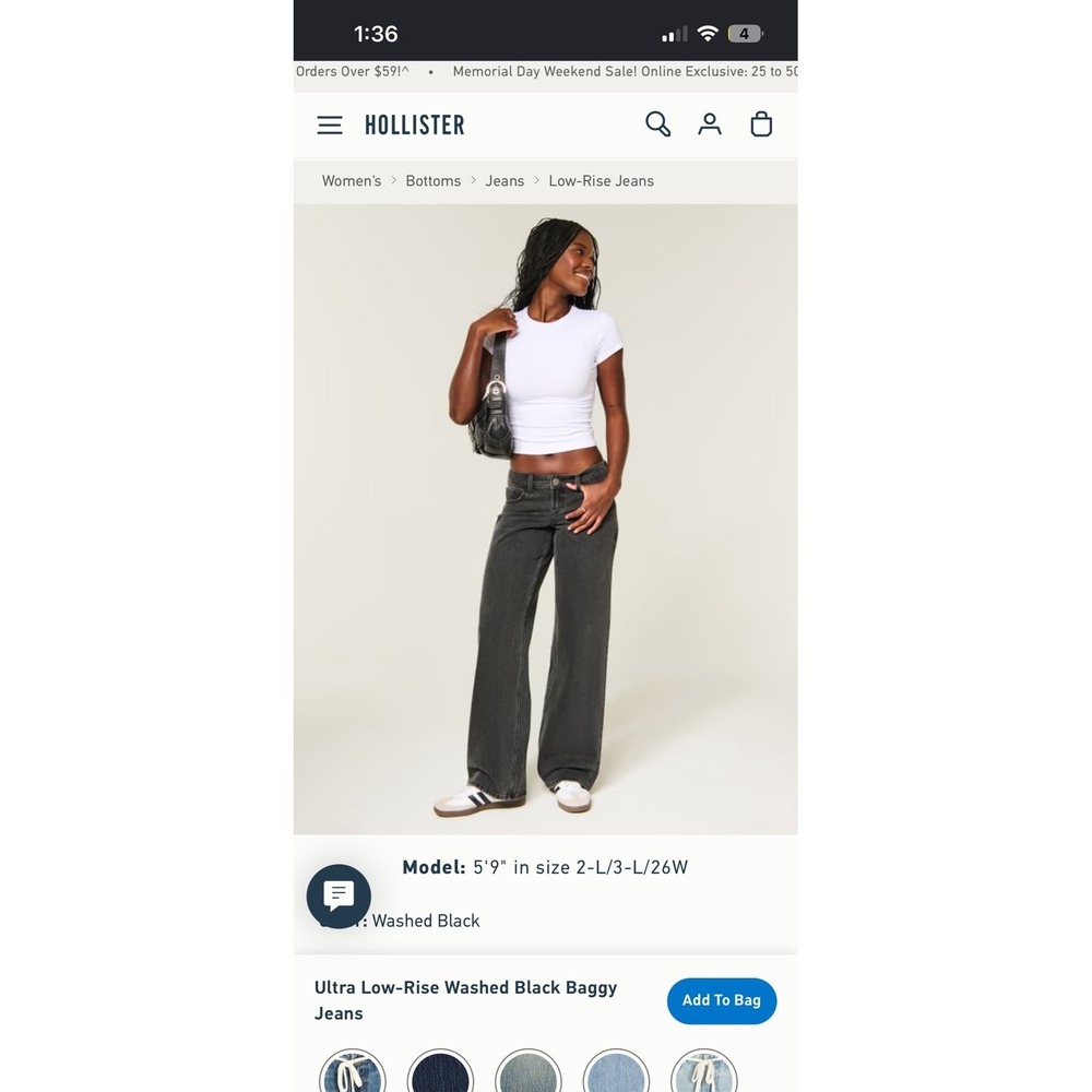 Hollister Ultra Low-rise baggy wide leg washed black jeans in size 12